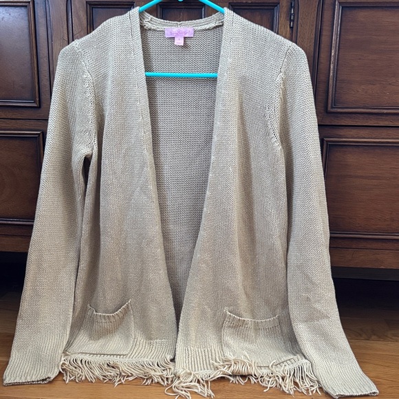 Lilly Pulitzer Sweaters - Lilly Pulitzer Beige Open-Front Fringe Hem Cardigan